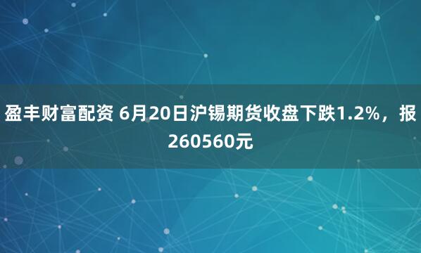 盈丰财富配资 6月20日沪锡期货收盘下跌1.2%，报260560元